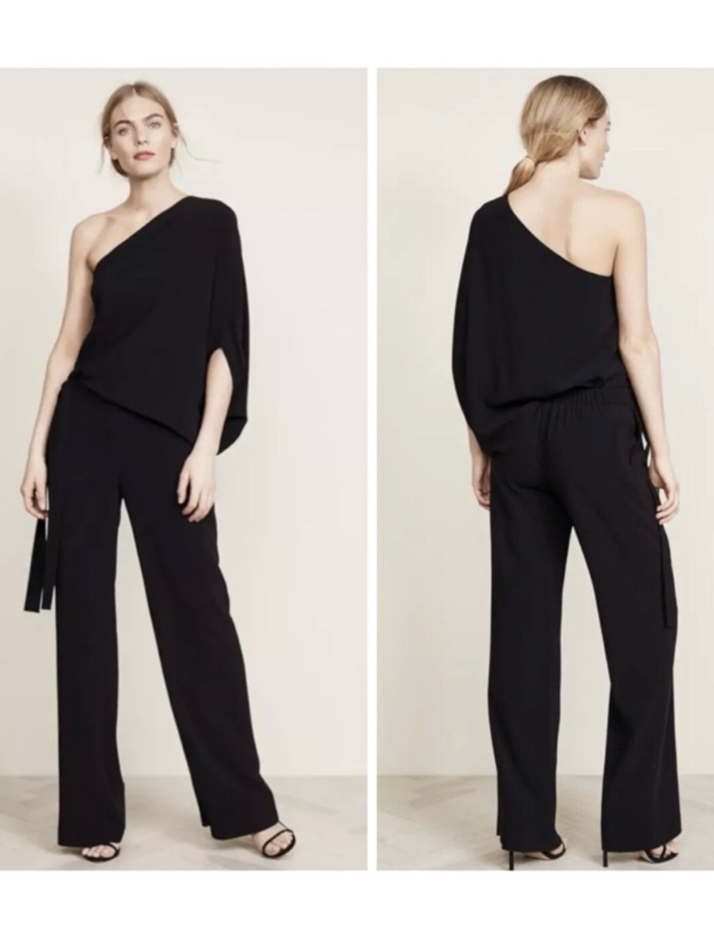 Halston Heritage Gia Black One-Shoulder Wide-Leg Jumpsuit